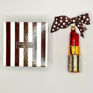Henri Bendel New York Red Lipstick Glass Rhinestones Christmas Ornament NEW!